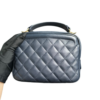 Used CHANEL Quilted Lambskin Camera Case Camera Bag Navy Gold