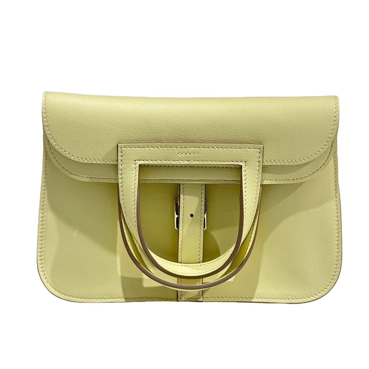 HERMES Leather Halzan Shoulder Bag Yellow Lime