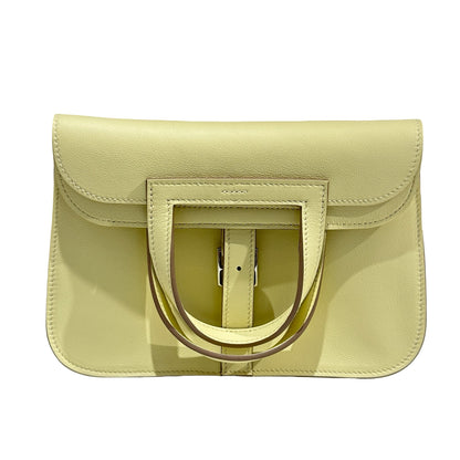 HERMES Leather Halzan Shoulder Bag Yellow Lime