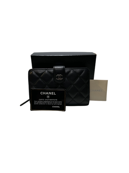 CHANEL Matelasse Lambskin Matelasse Long Wallet Black