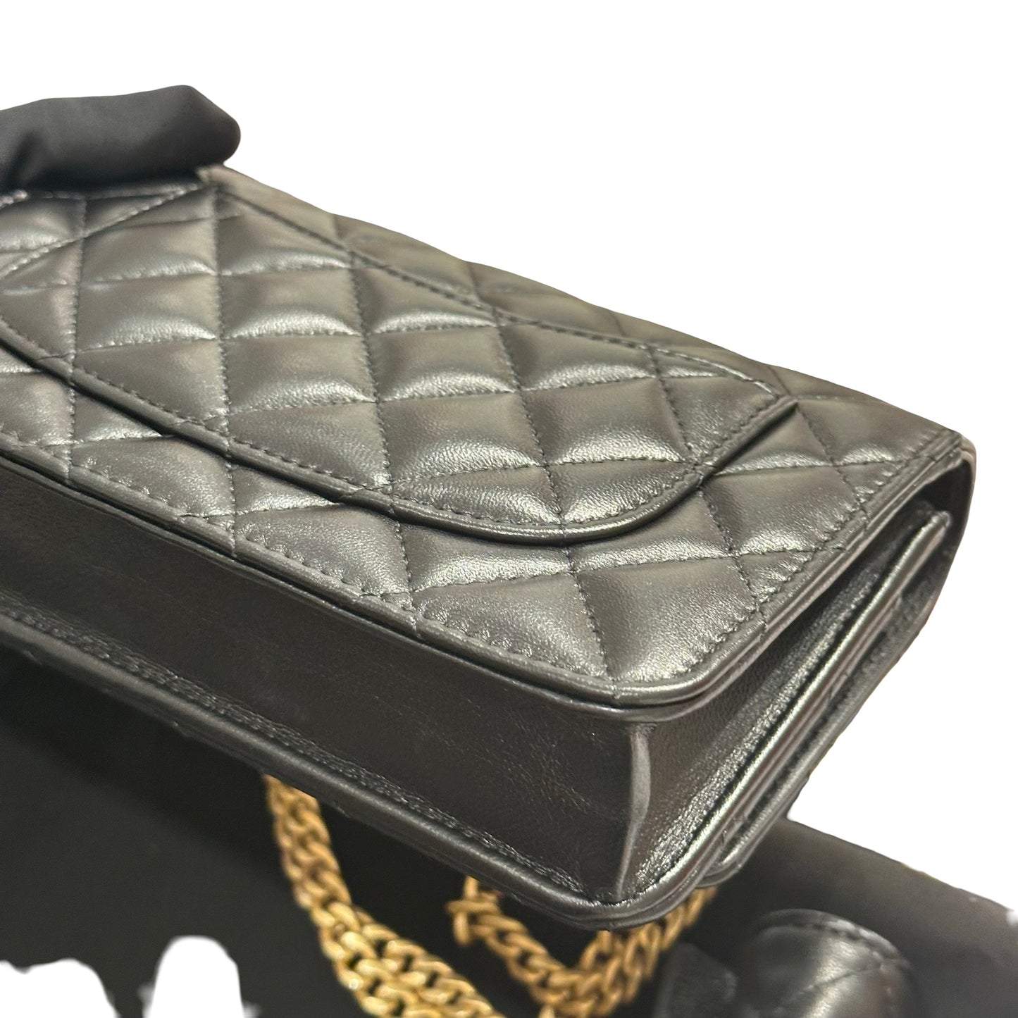 Used CHANEL WOC with Camellia Chain Shoulder Bag Black GHW