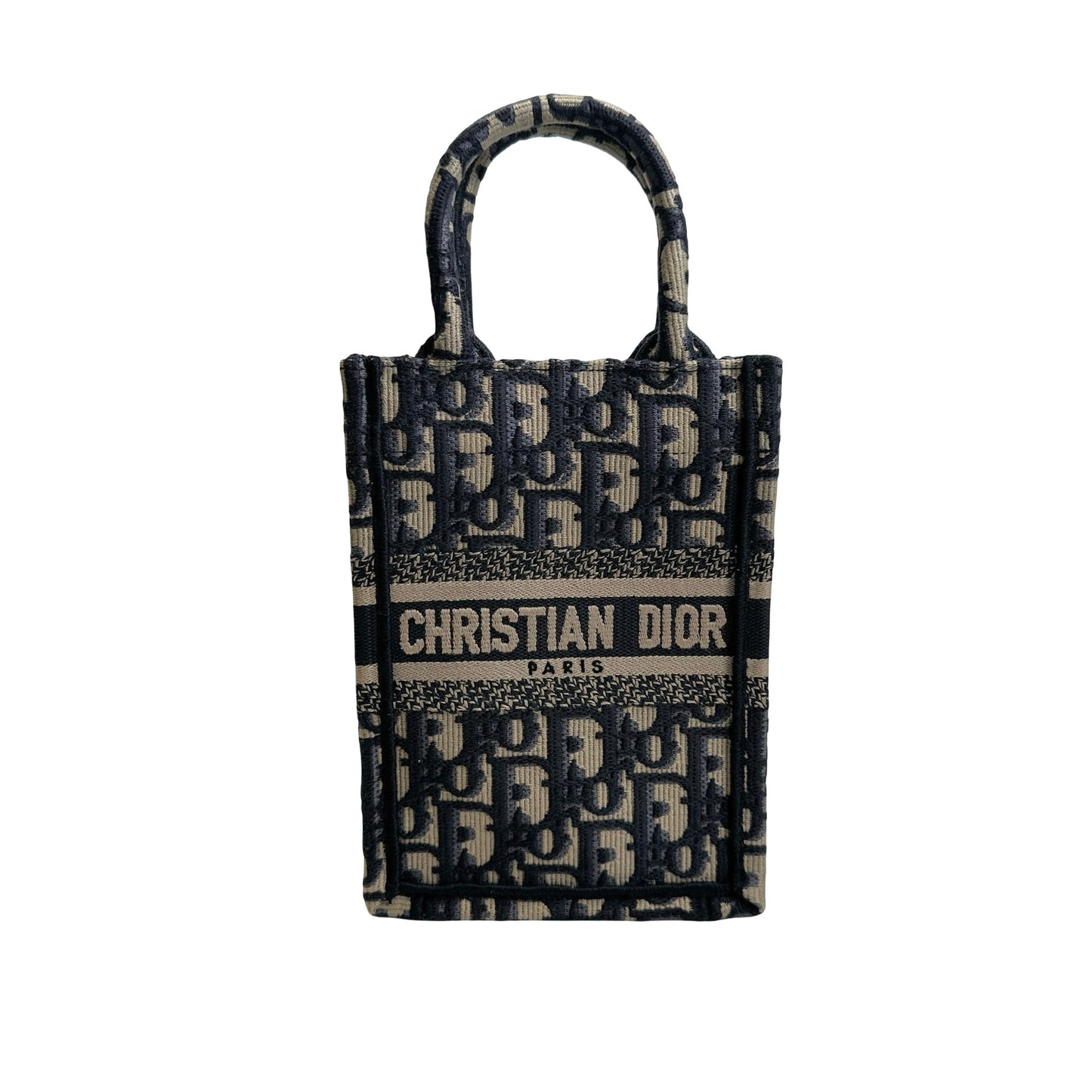 Used DIOR Dior Oblique Embroidery Mini Book tote phone bag Tote Bag Blue Beige