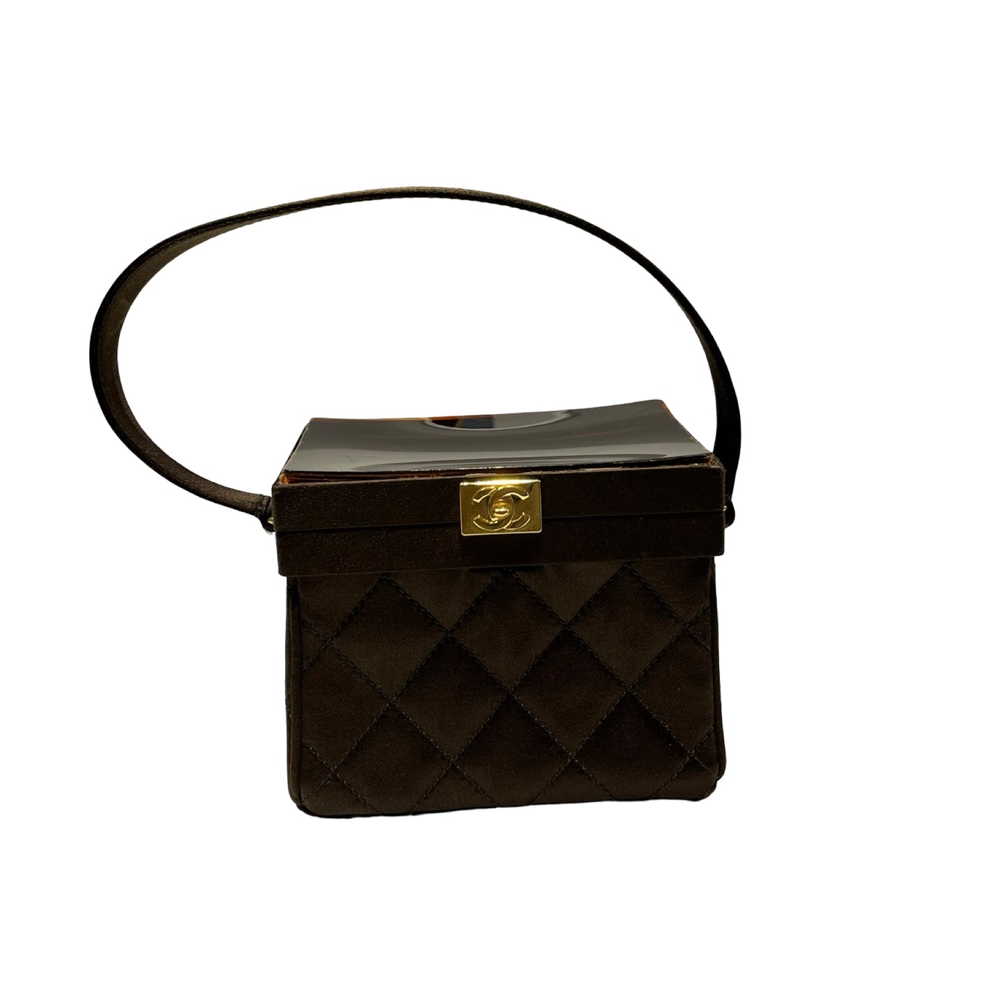 Used Chanel Velvet Vintage Vanity Box Clutch Brown GHW