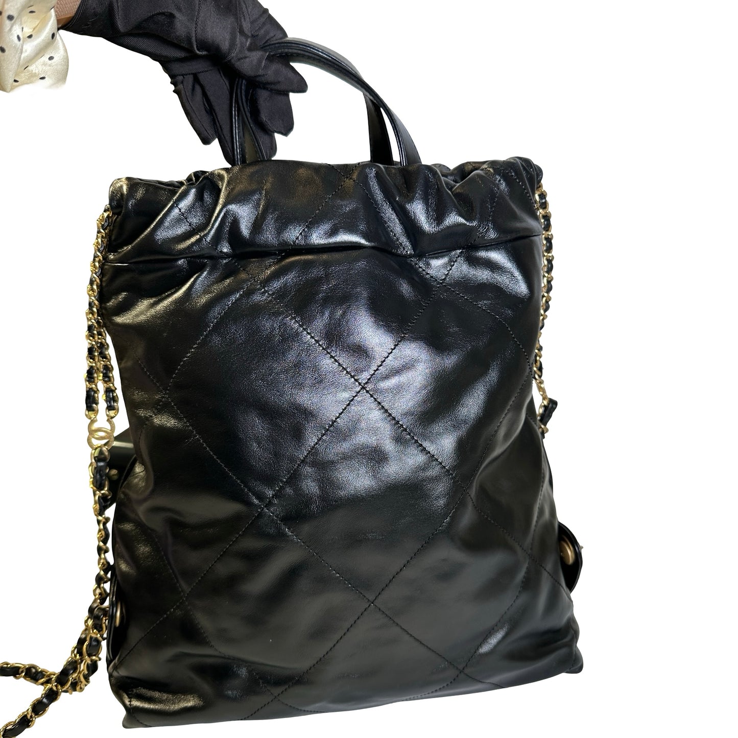 Used CHANEL Quilted Calfskin Chanel 22 Backpack Backpack Black Gold hardware