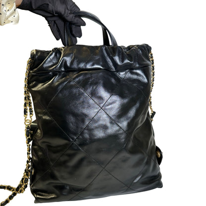 Used CHANEL Quilted Calfskin Chanel 22 Backpack Backpack Black Gold hardware