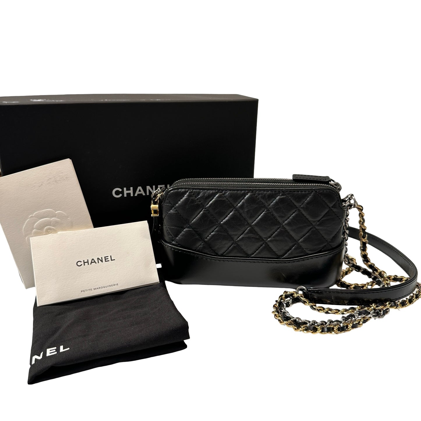 Used CHANEL Calfskin Leather Gabrielle WOC Cross Body Bag GHW Black