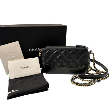 Used CHANEL Calfskin Leather Gabrielle WOC Cross Body Bag GHW Black