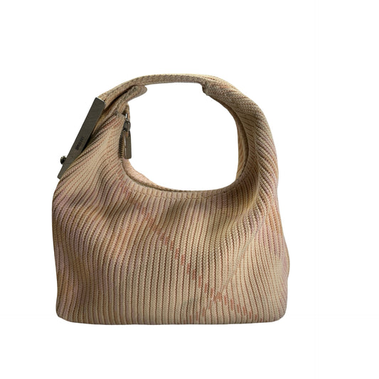 Used BURBERRY Knit Croissant Hobo Bag Cream Pink