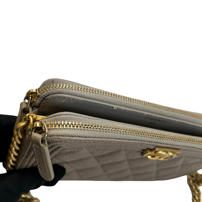 Used CHANEL Quilted Caviar Boy Chanel Zipped Wallet Long wallet Grey Gold