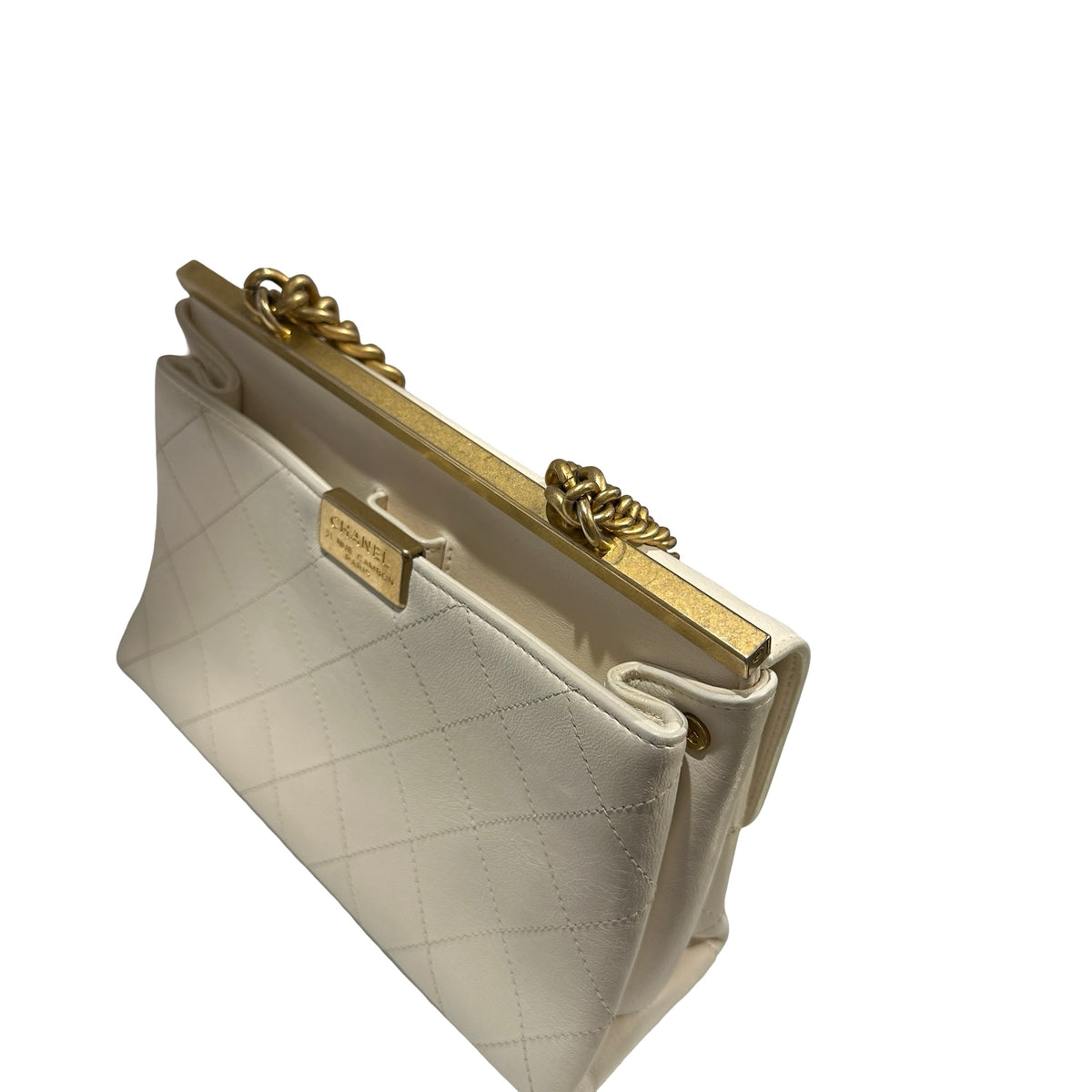 Used CHANEL Quilted Smooth Leather Small Coco Luxe Flap Bag Handbag White Gold