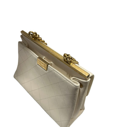 Used CHANEL Quilted Smooth Leather Small Coco Luxe Flap Bag Handbag White Gold