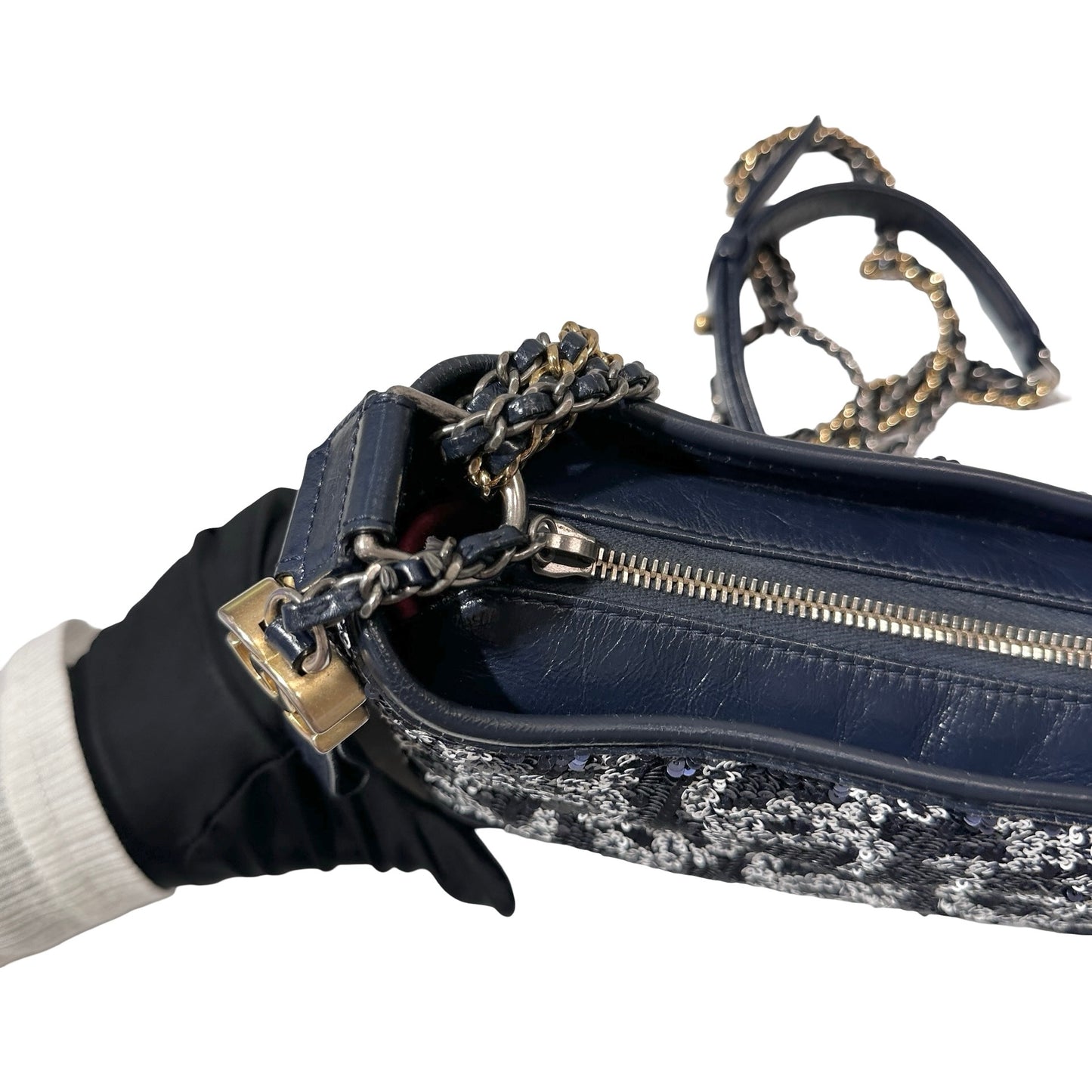 CHANEL Sequins Calfskin Leather Gabrielle small Cross Body Bag
