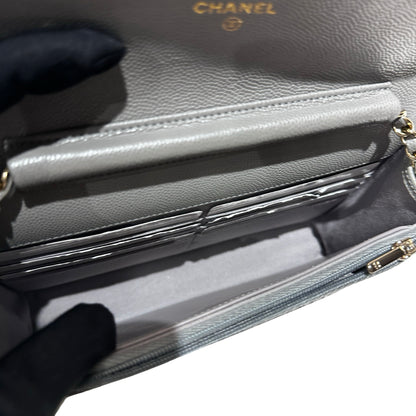 Used CHANEL Caviar Leather WOC Calf Skin Cross Body Bag Grey PHW