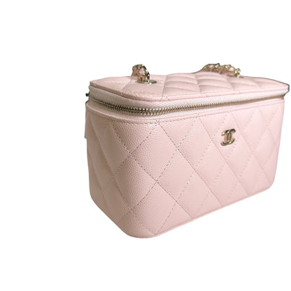 Used CHANEL Quilted Caviar Long Vanity Case Vanity case Pink