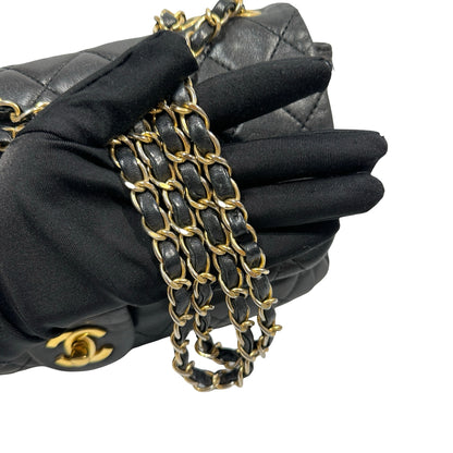 Used Chanel Lambskin Leather FLAP Shoulder Bag Black GHW