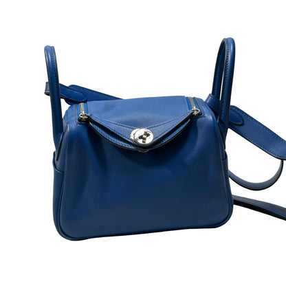 Used HERMES Swift Mini Lindy Handbag Blue PHW