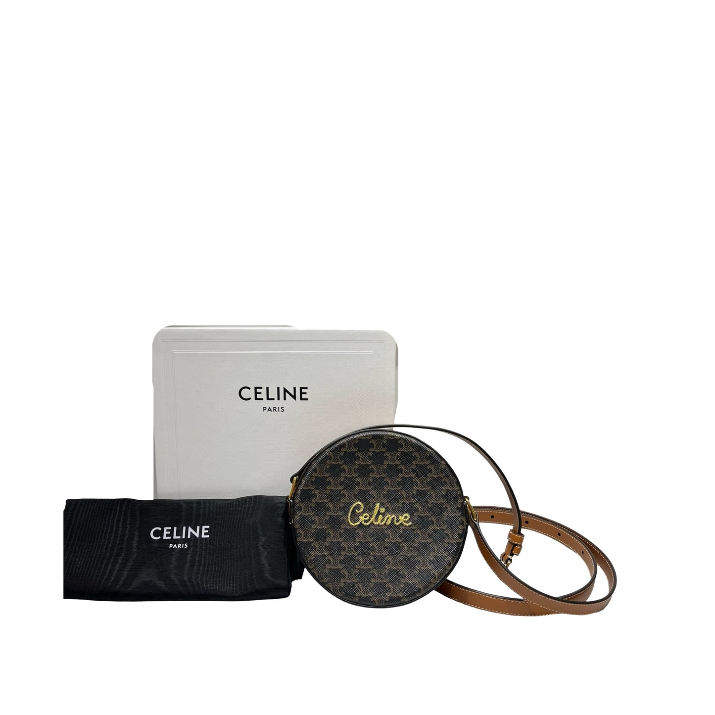 Used CÉLINE Canvas Cross Body Bag Brown GHW