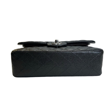 Used CHANEL Quilted Caviar Classic Flap 23 Chain Shoulder Bag Black Silver