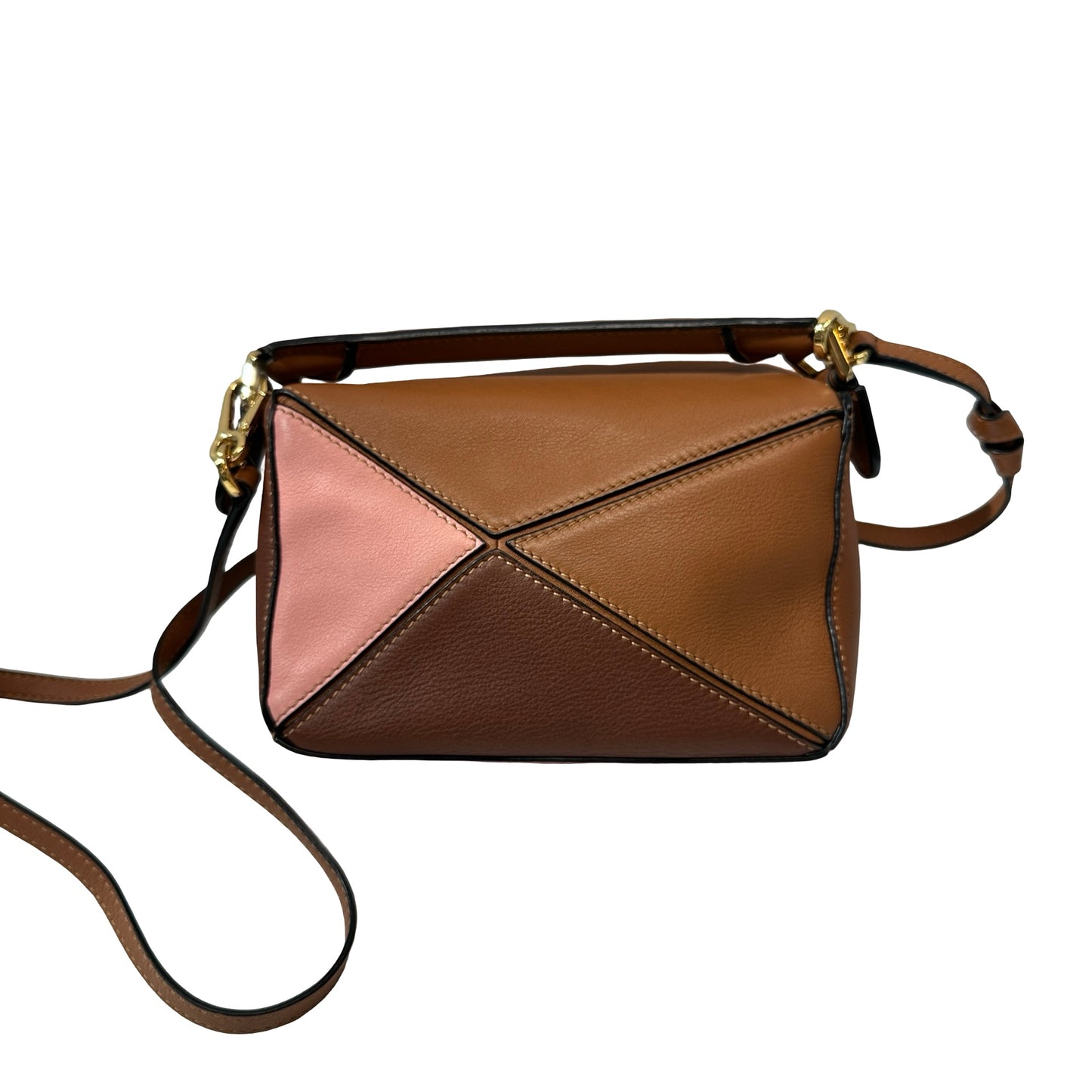 Used Loewe Calfskin Leather Puzzle Mini Cross Body Bag Brown Pink GHW