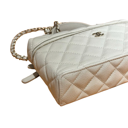 Used CHANEL Calfskin Leather Cross Body Bag Grey GHW