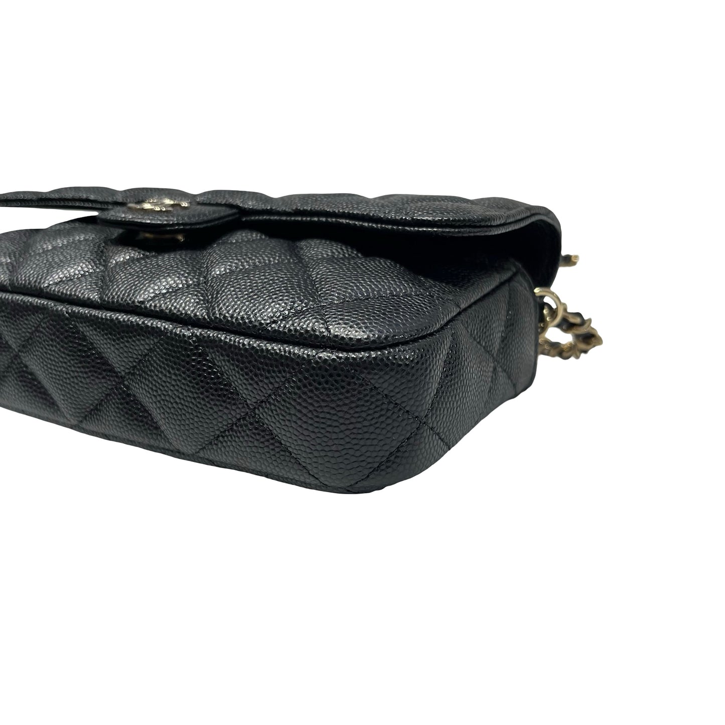 Used CHANEL Caviar Leather Chain Phone Case Cross Body Bag Black GHW