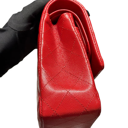 Used CHANEL Quilted Caviar Classic Flap 25 Shoulder Bag Red Gold