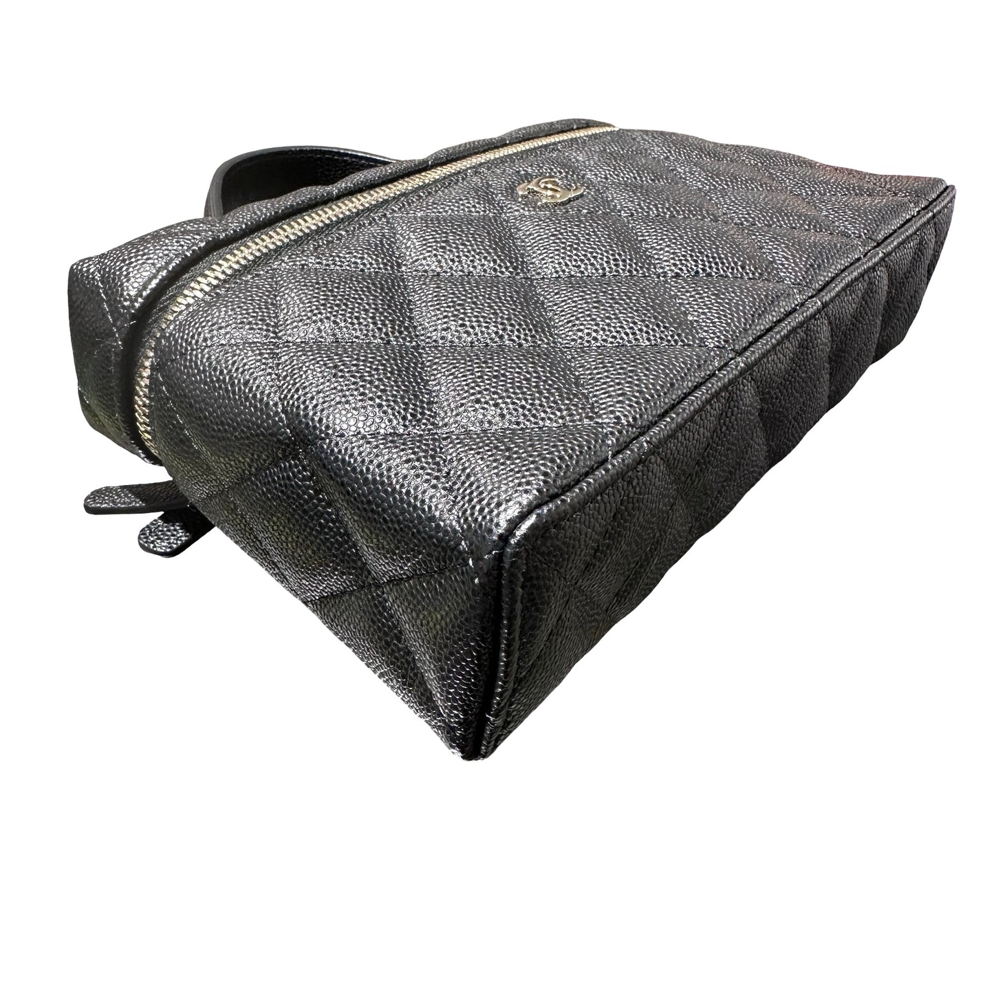 Used CHANEL Caviar Leather LP Vanity Case Cross Body Bag Black GHW
