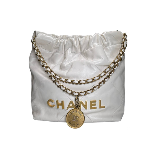 Chanel Quilted Calfskin Chanel 22 Shoulder Bag White GHW