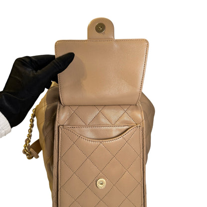 CHANEL Quilted Caviar Quilted Bucket Bag Bucket Bag Beige Gold