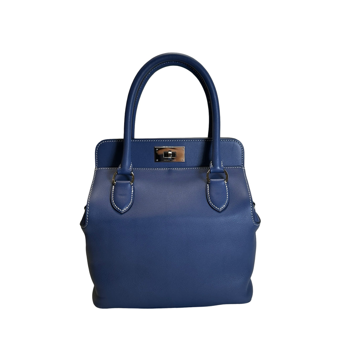Used HERMES Leather Toolbox Handbag Blue