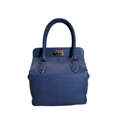 Used HERMES Leather Toolbox Handbag Blue