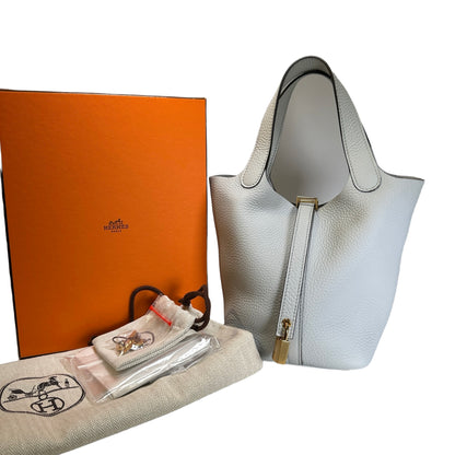 Used HERMES Clemence Picotin Lock Bucket Bag Blue GHW