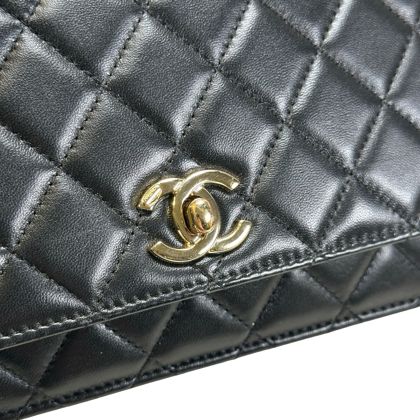 Used CHANEL Quilted Leather Wallet On Chain Wallet on chain Black