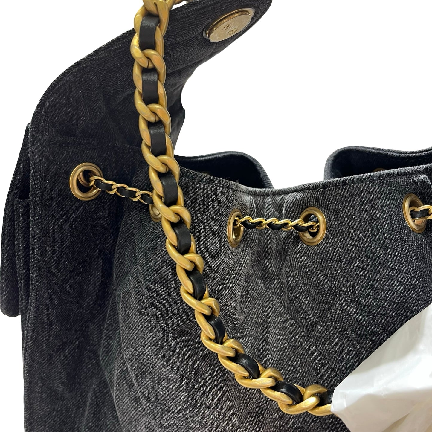 New CHANEL Denim Small 25 Denim Shoulder Bag GHW Black