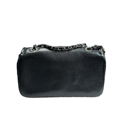 Used CHANEL Calfskin Leather Shoulder Black PHW Shoulder Bag Black