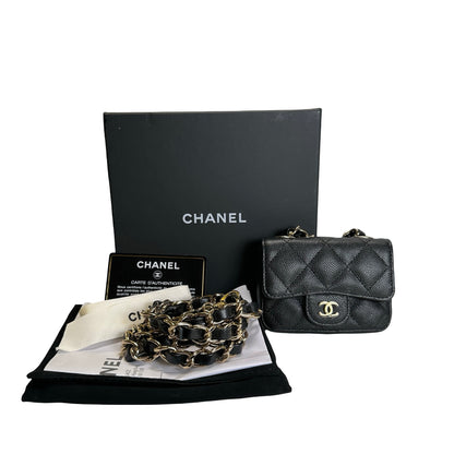 Used CHANEL Quilted Caviar Mini Flap Bag Mini Bag Black Gold Hardware
