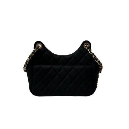 Used CHANEL Wool 23C hobo small wool jersey Shoulder Bag Black GHW
