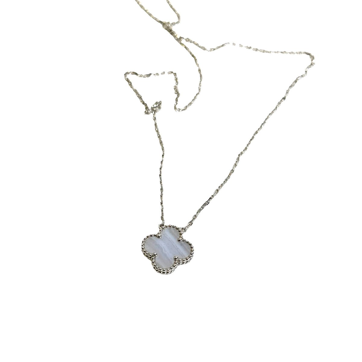 Used VAN CLEEF & ARPELS White Gold Chalcedony Vintage Alhambra Necklace Silver Blue