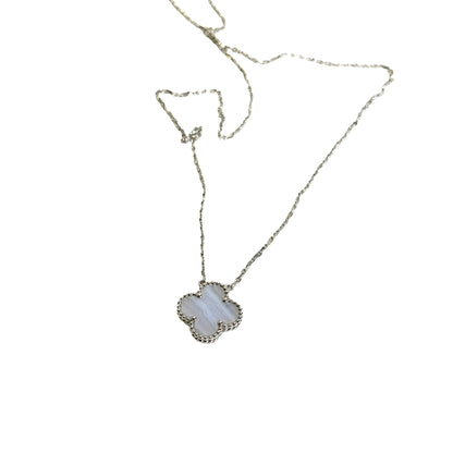 Used VAN CLEEF & ARPELS White Gold Chalcedony Vintage Alhambra Necklace Silver Blue