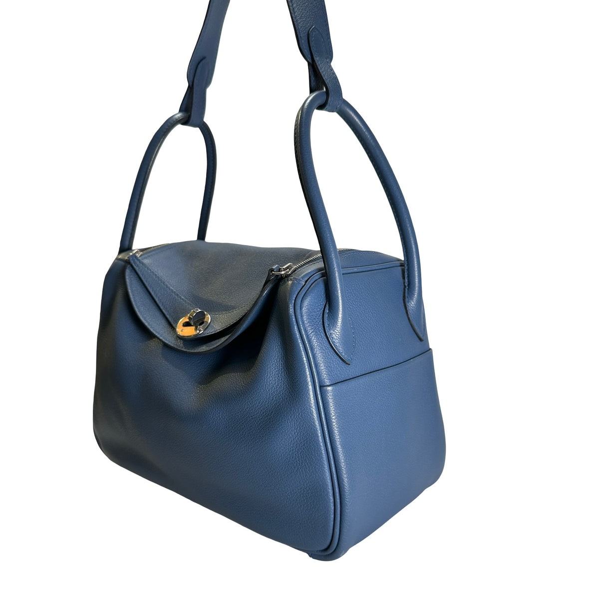 Used HERMES Leather Lindy 26 Handbag Blue PHW