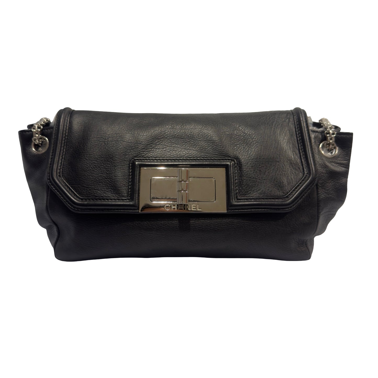 Used CHANEL Calfskin Reissue 2.55 Shoulder Bag Black Silver