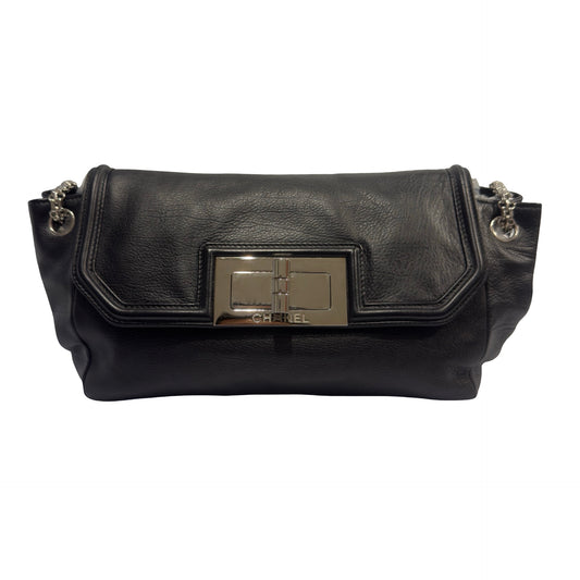 Used CHANEL Calfskin Reissue 2.55 Shoulder Bag Black Silver