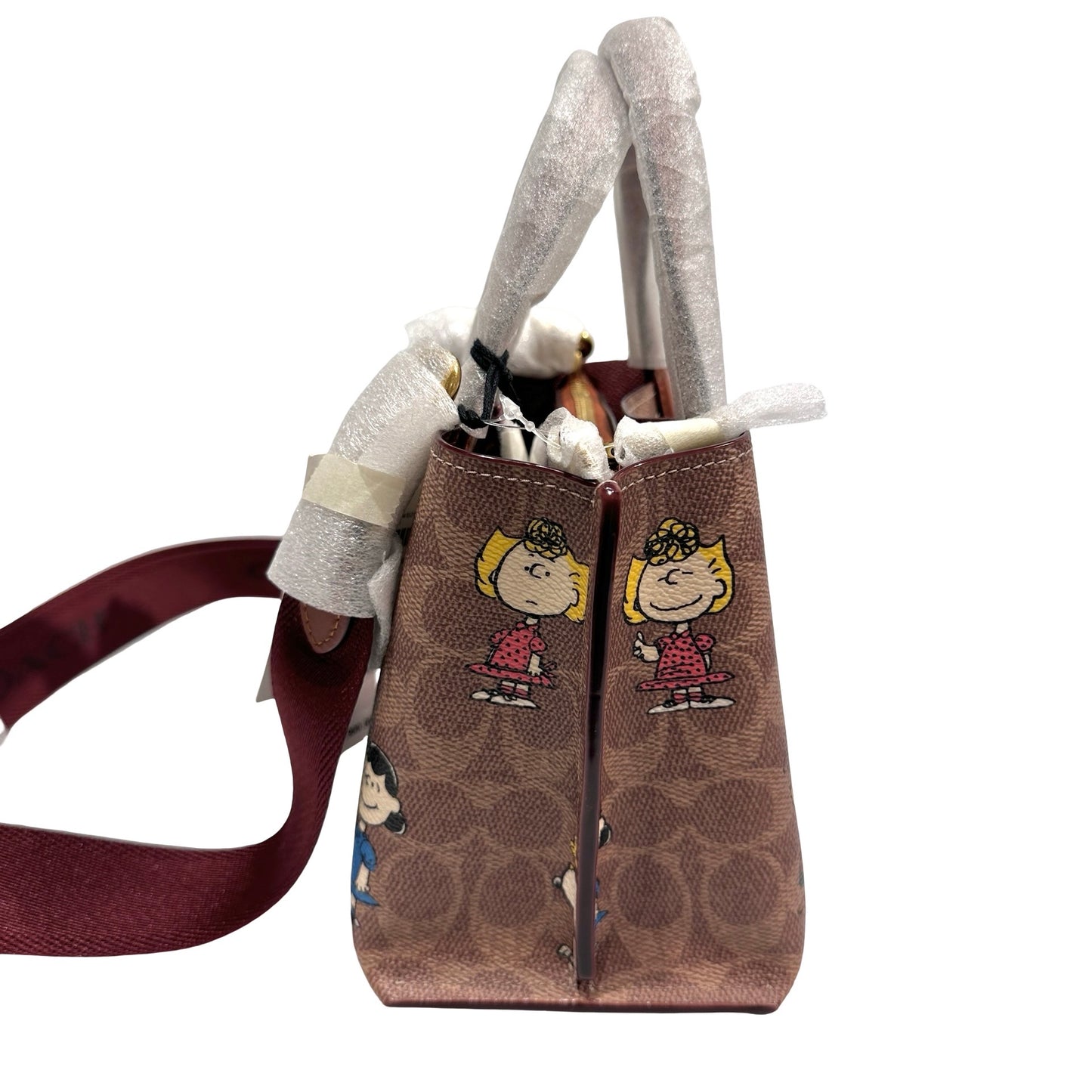 New COACH Canvas Coach X Peanuts Willow 18 Cross Body Bag Brown Red GHW