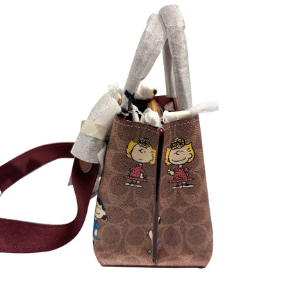New COACH Canvas Coach X Peanuts Willow 18 Cross Body Bag Brown Red GHW