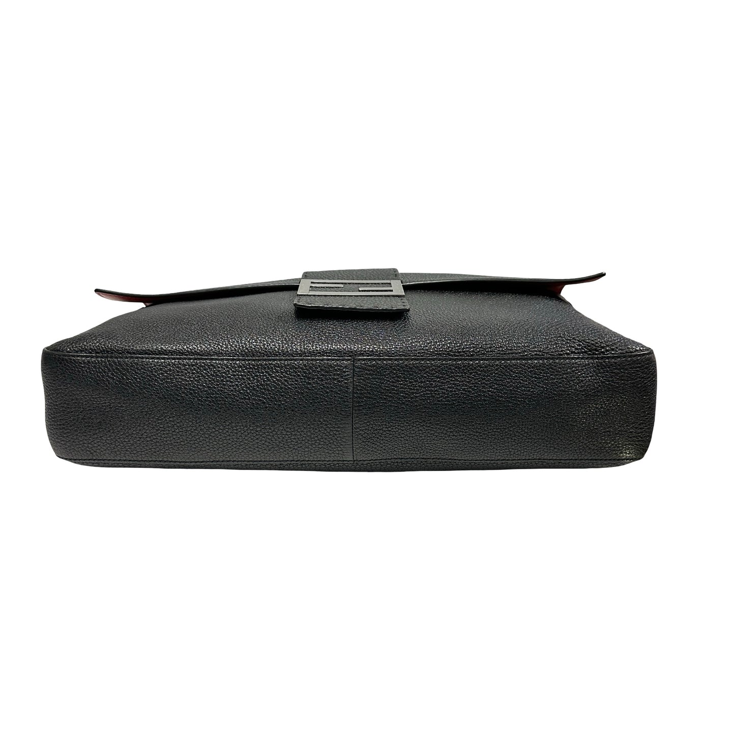 Used FENDI Calfskin Leather Baguette messenger Messenger Bag PHW Black