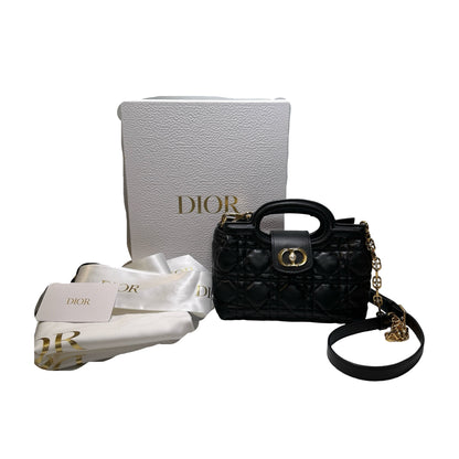Used Dior Lambskin Leather Jolie Top Handle Cross Body Bag Black GHW