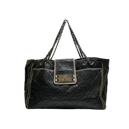 Used CHANEL Quilted Leather Quilted Tote Tote Bag Black Silver