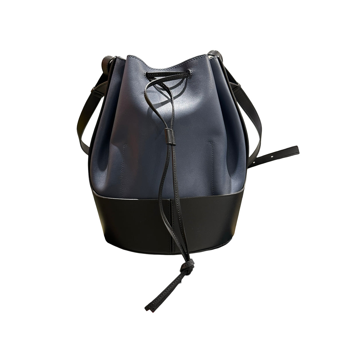 Used LOEWE Solid Balloon Bucket Bag Navy Blue Black