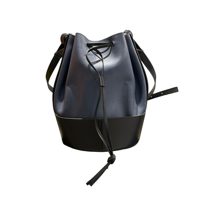 Used LOEWE Solid Balloon Bucket Bag Navy Blue Black