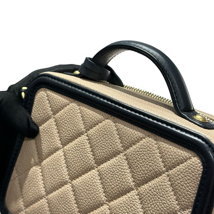 Used CHANEL Quilted Caviar Vanity Bag Vanity case Beige Black